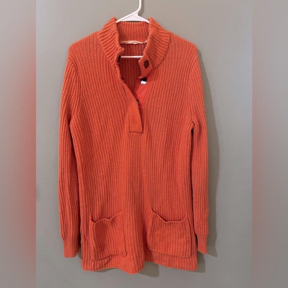 Soft Surroundings Highland Chunky Knit Sweater Womens Size small Orange Pockets